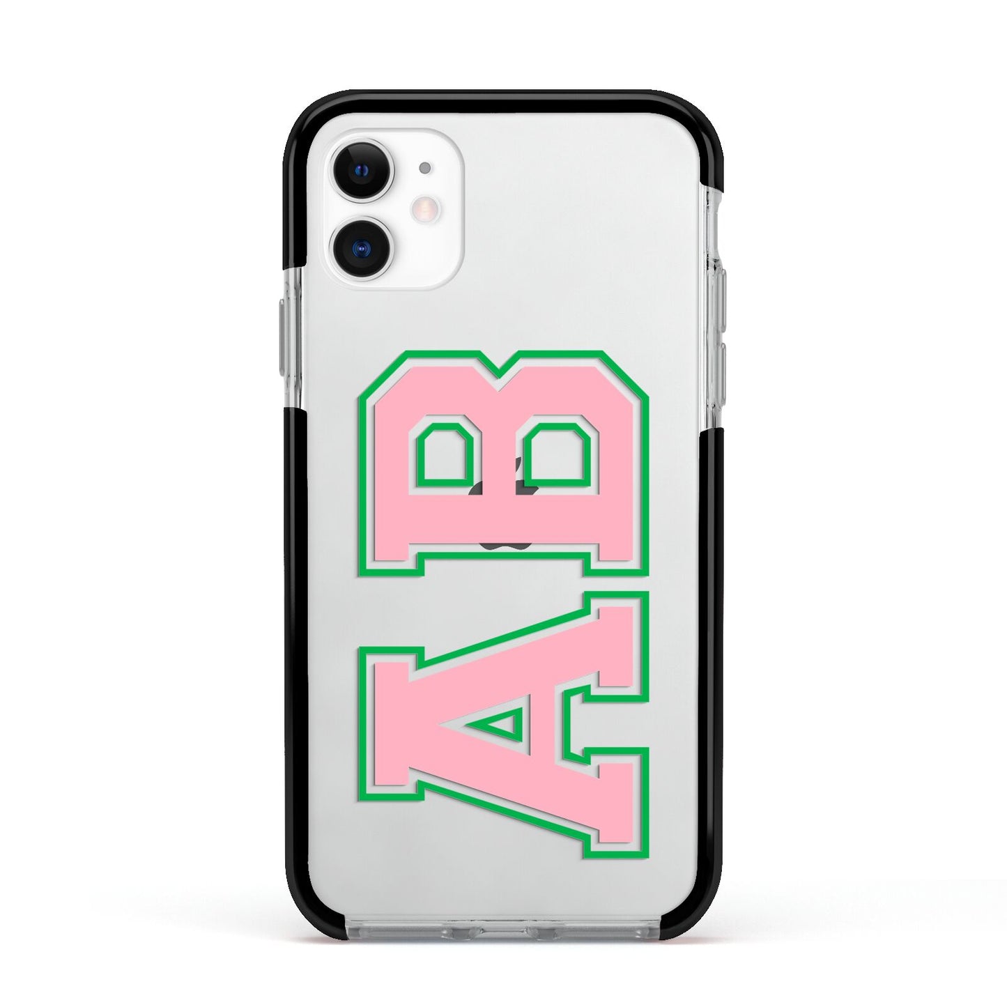 Custom Varsity Text Apple iPhone 11 in White with Black Impact Case