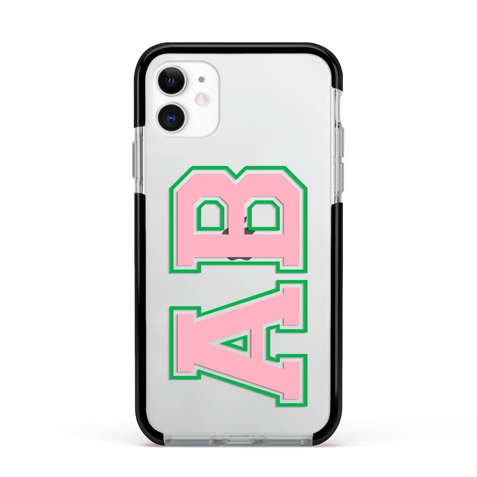 Custom Varsity Text Apple iPhone 11 in White with Black Impact Case