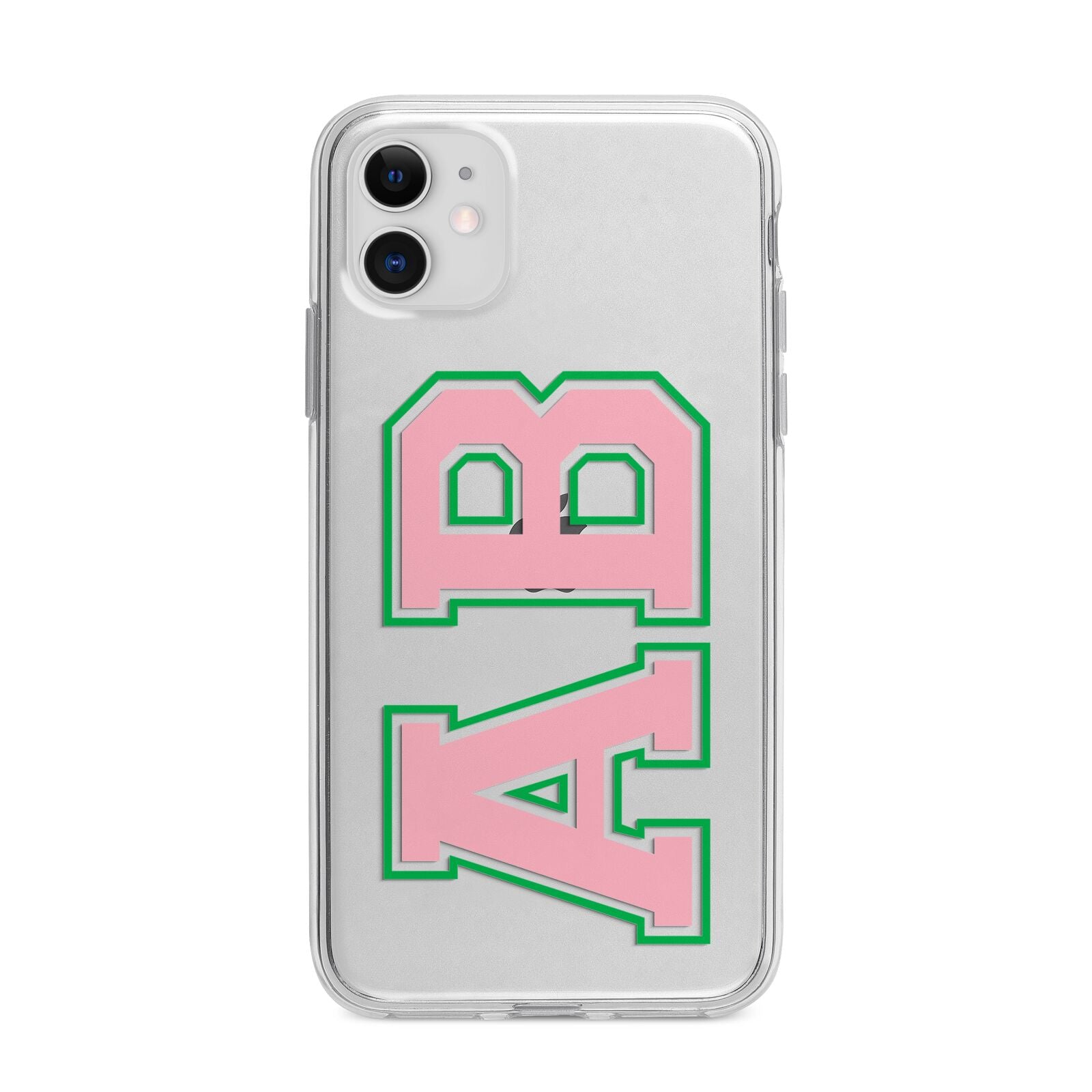 Custom Varsity Text Apple iPhone 11 in White with Bumper Case