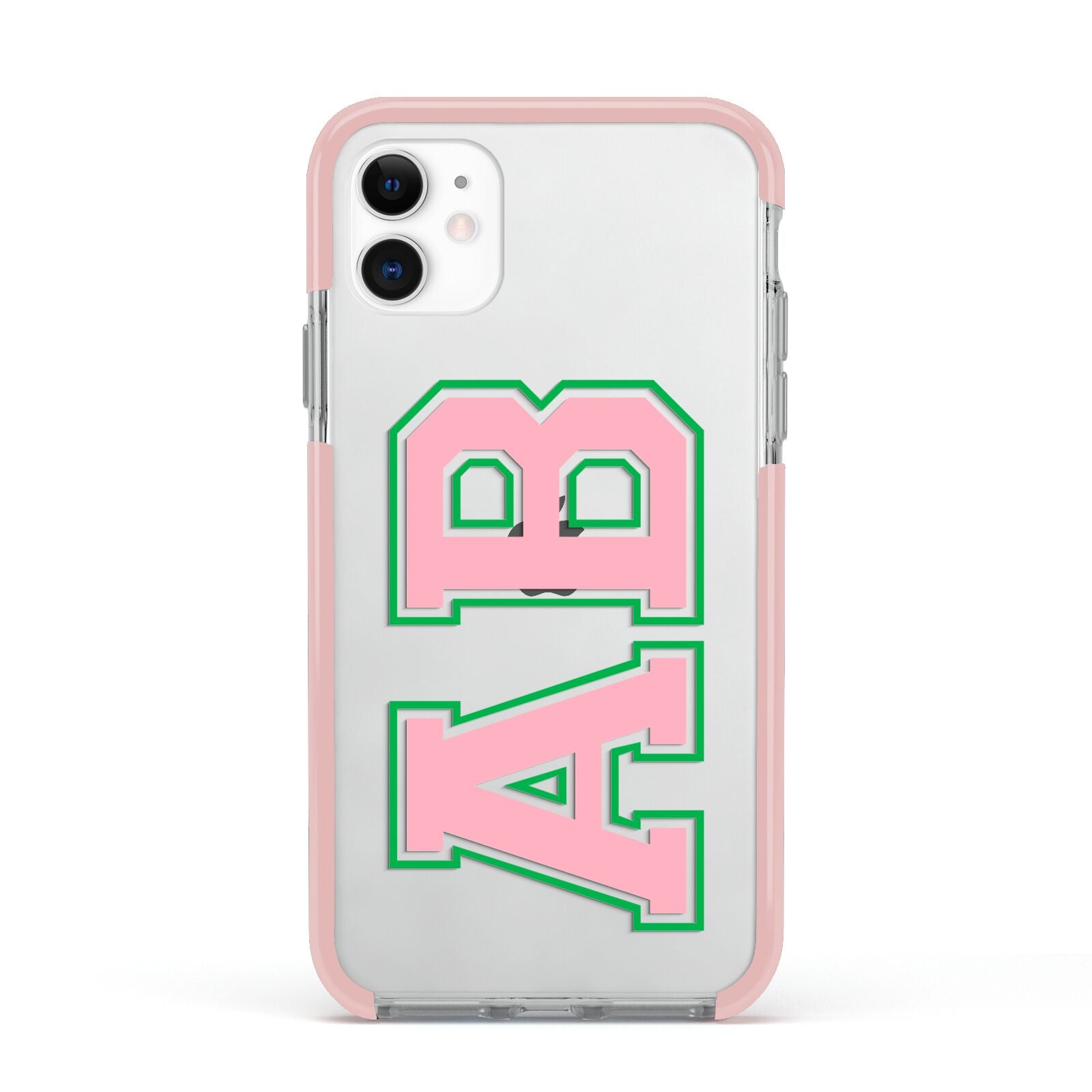 Custom Varsity Text Apple iPhone 11 in White with Pink Impact Case