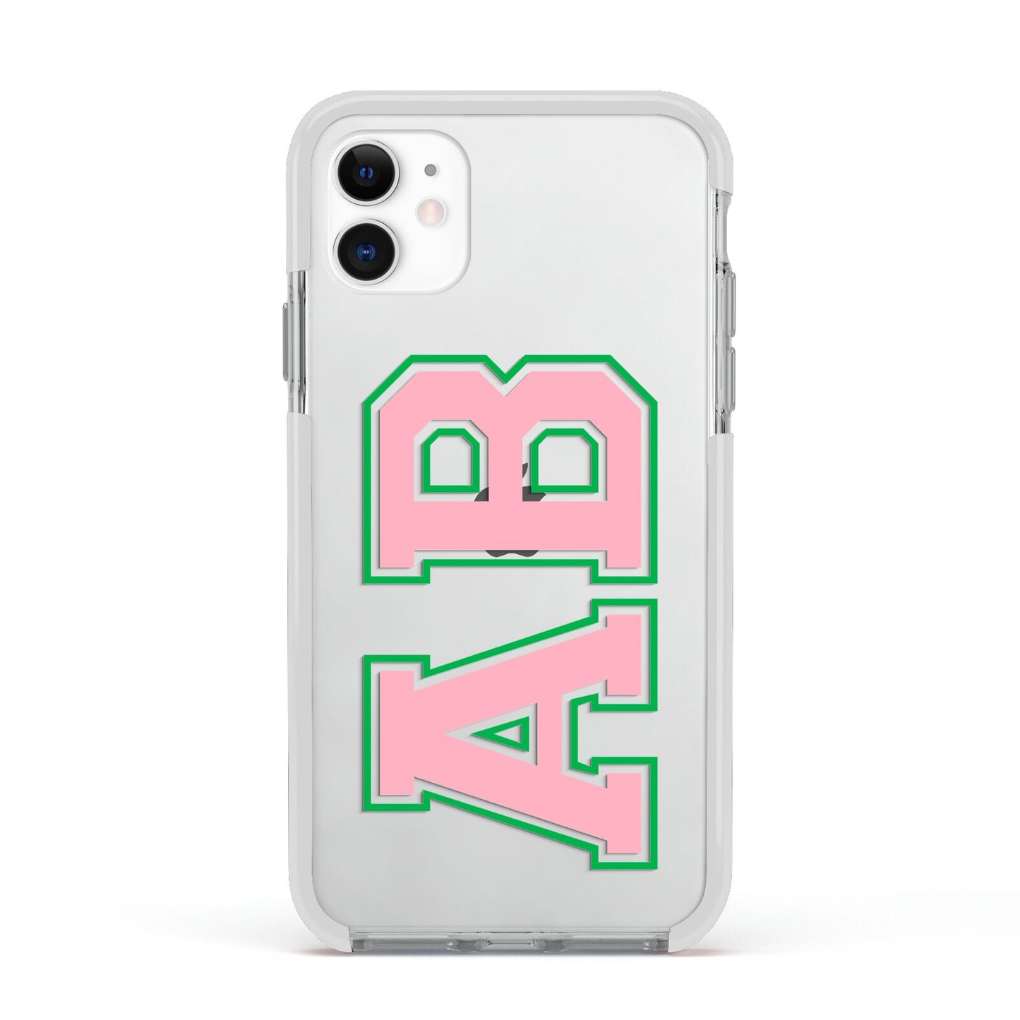 Custom Varsity Text Apple iPhone 11 in White with White Impact Case