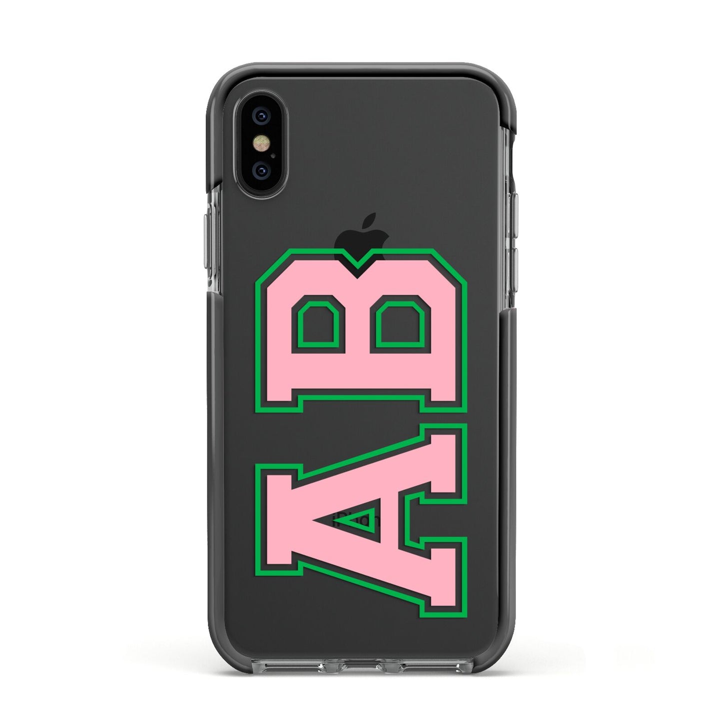 Custom Varsity Text Apple iPhone Xs Impact Case Black Edge on Black Phone