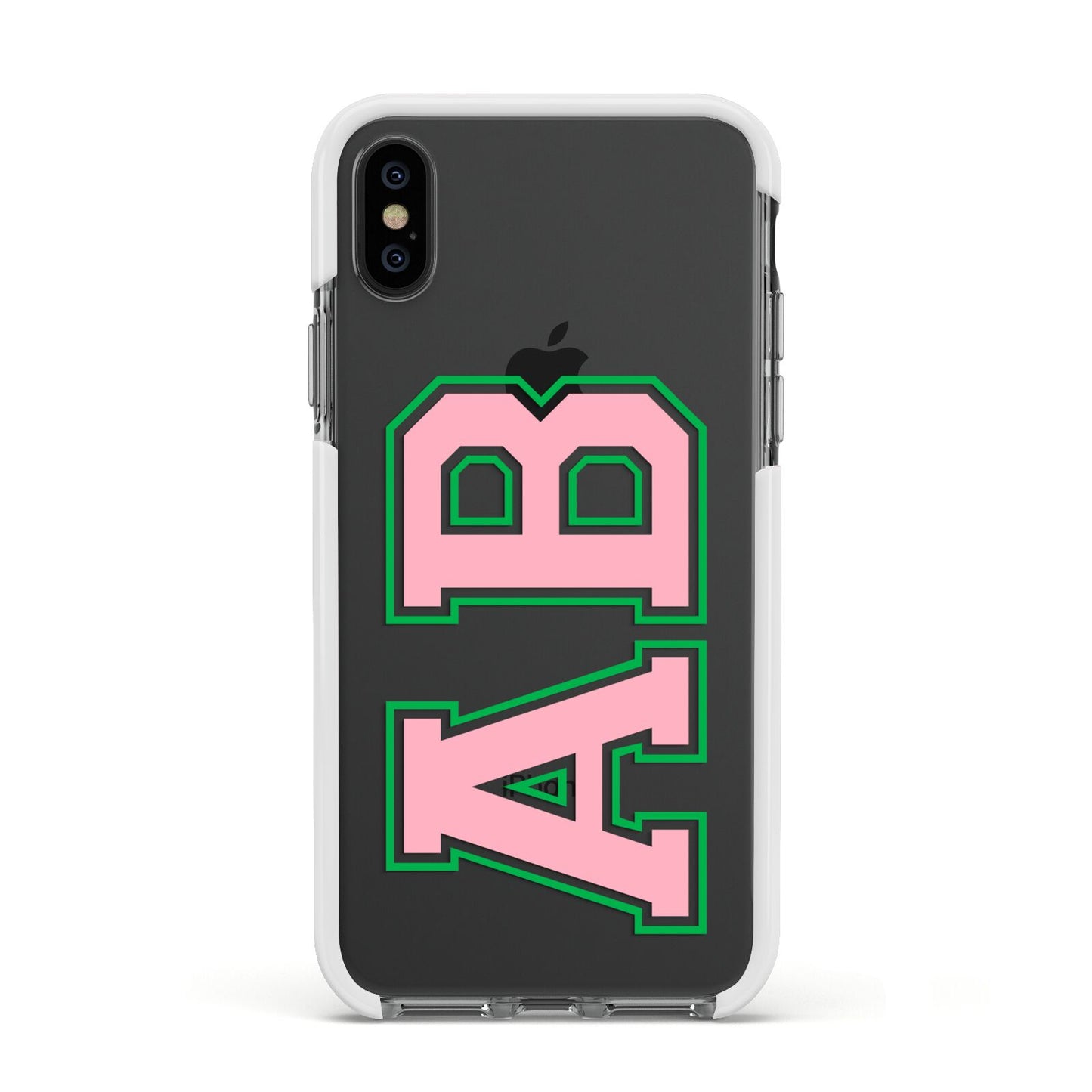 Custom Varsity Text Apple iPhone Xs Impact Case White Edge on Black Phone