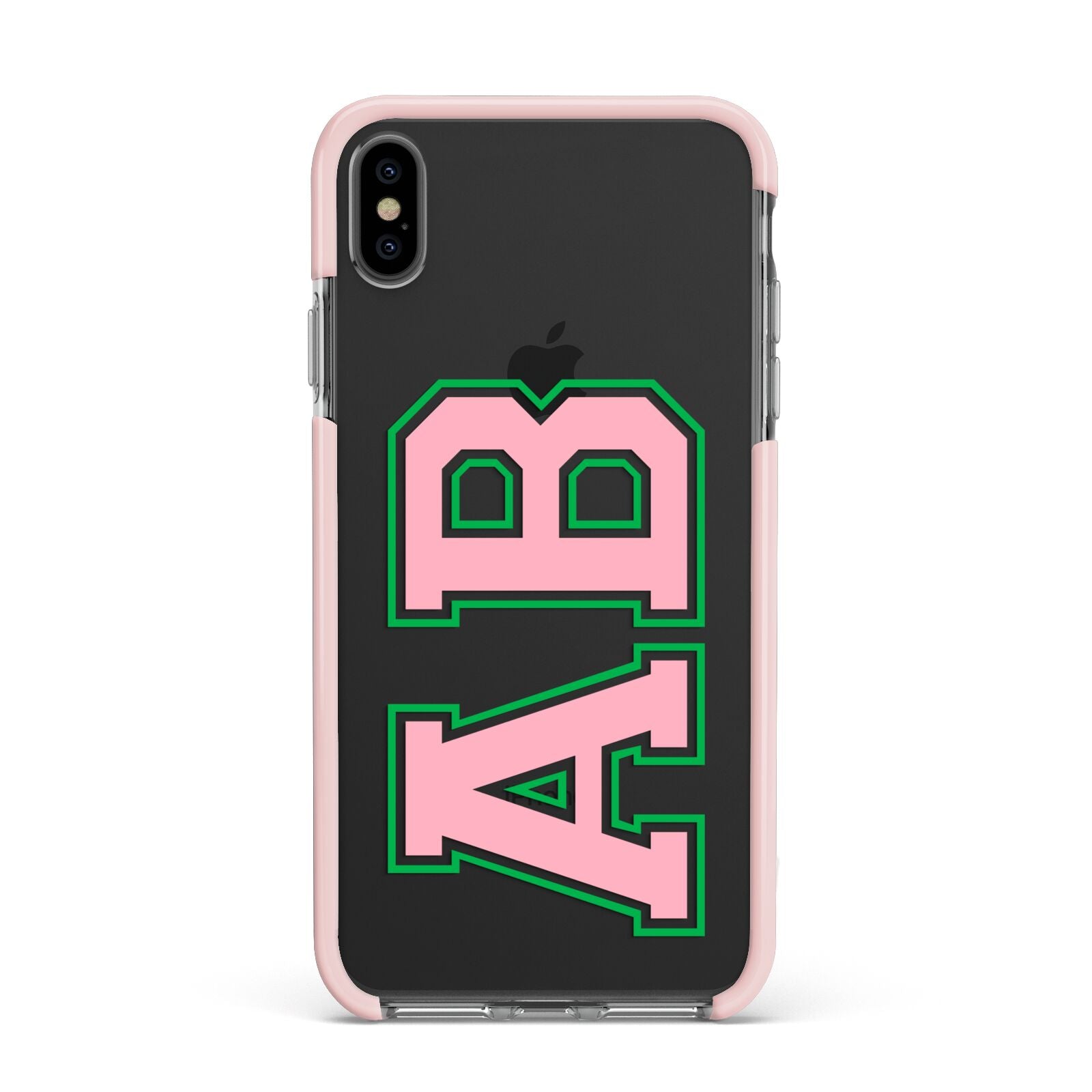 Custom Varsity Text Apple iPhone Xs Max Impact Case Pink Edge on Black Phone