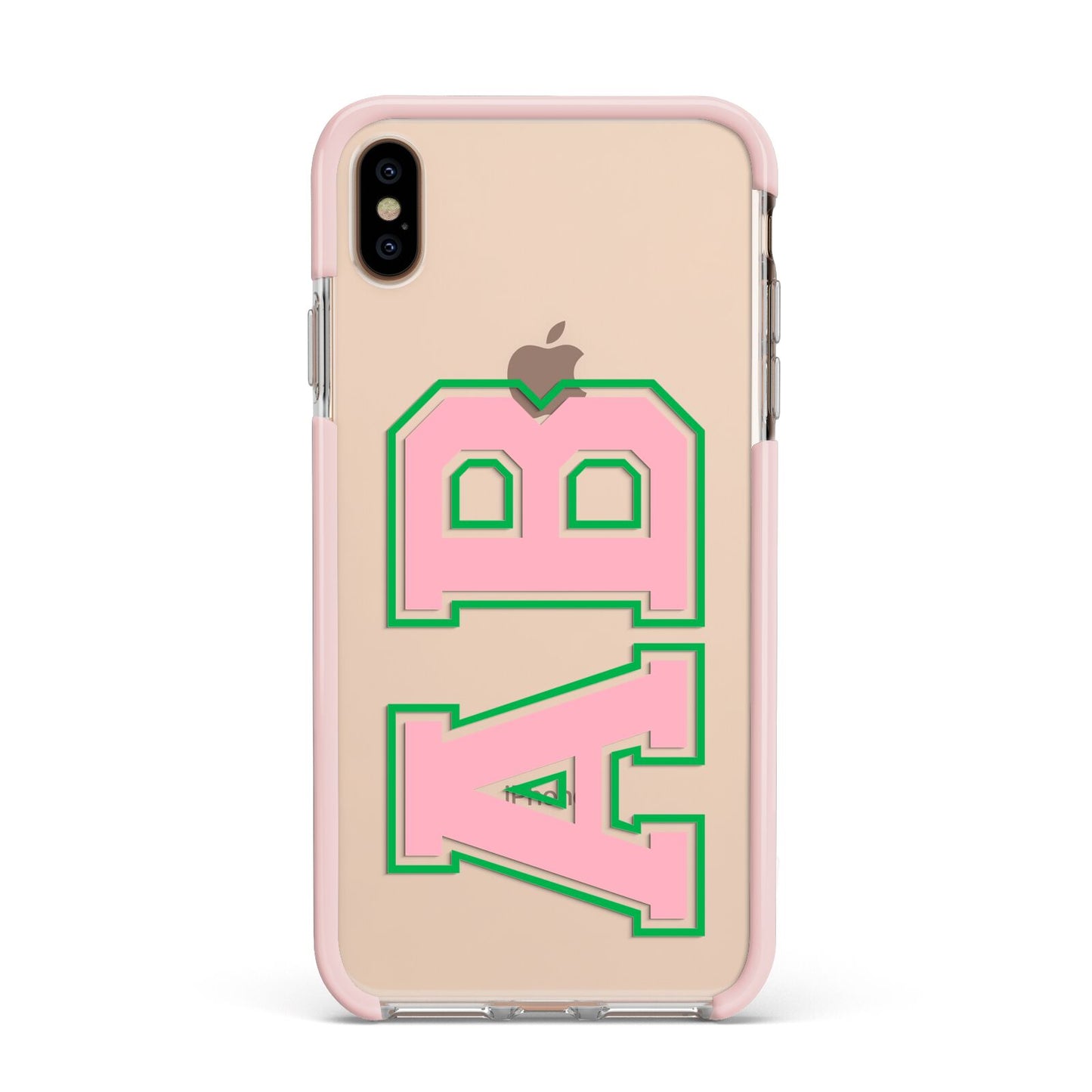 Custom Varsity Text Apple iPhone Xs Max Impact Case Pink Edge on Gold Phone