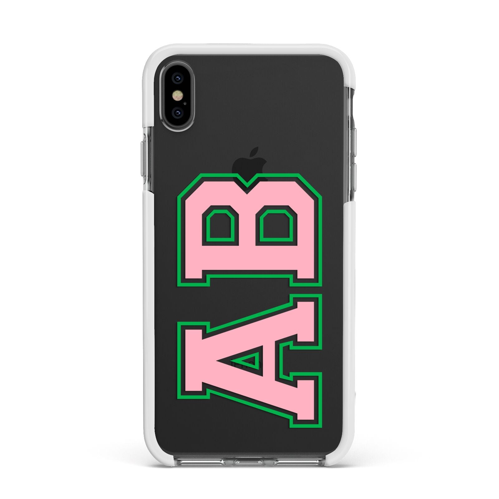 Custom Varsity Text Apple iPhone Xs Max Impact Case White Edge on Black Phone