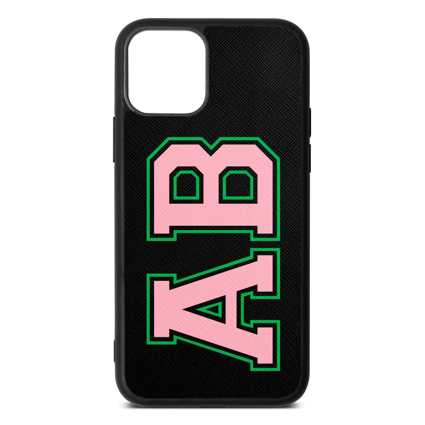 Custom Varsity Text Black Saffiano Leather iPhone 11 Pro Case