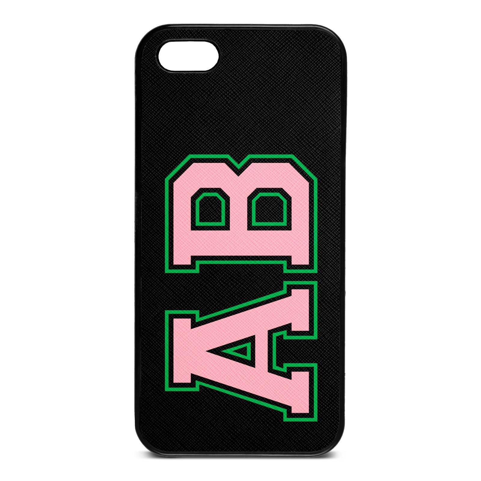 Custom Varsity Text Black Saffiano Leather iPhone 5 Case