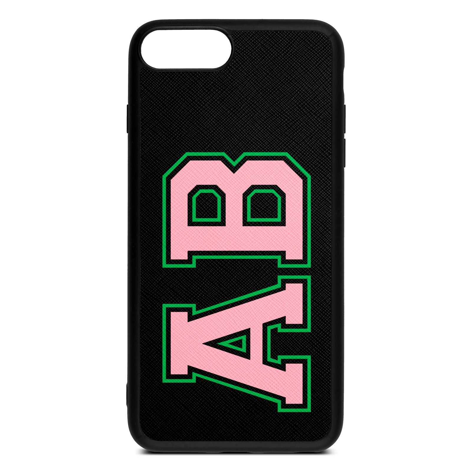 Custom Varsity Text Black Saffiano Leather iPhone 8 Plus Case