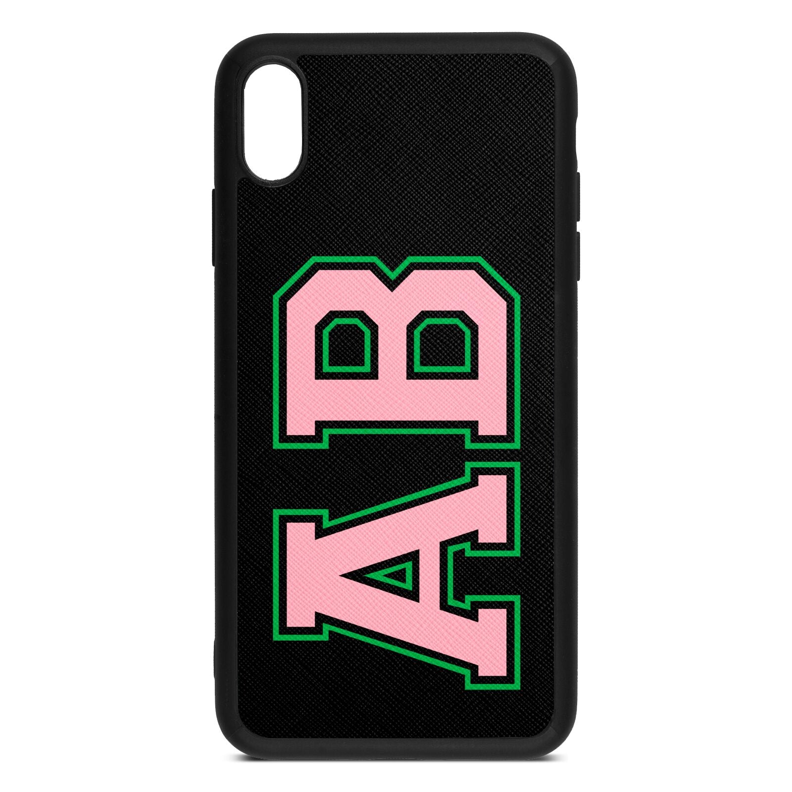 Custom Varsity Text Black Saffiano Leather iPhone Xs Max Case