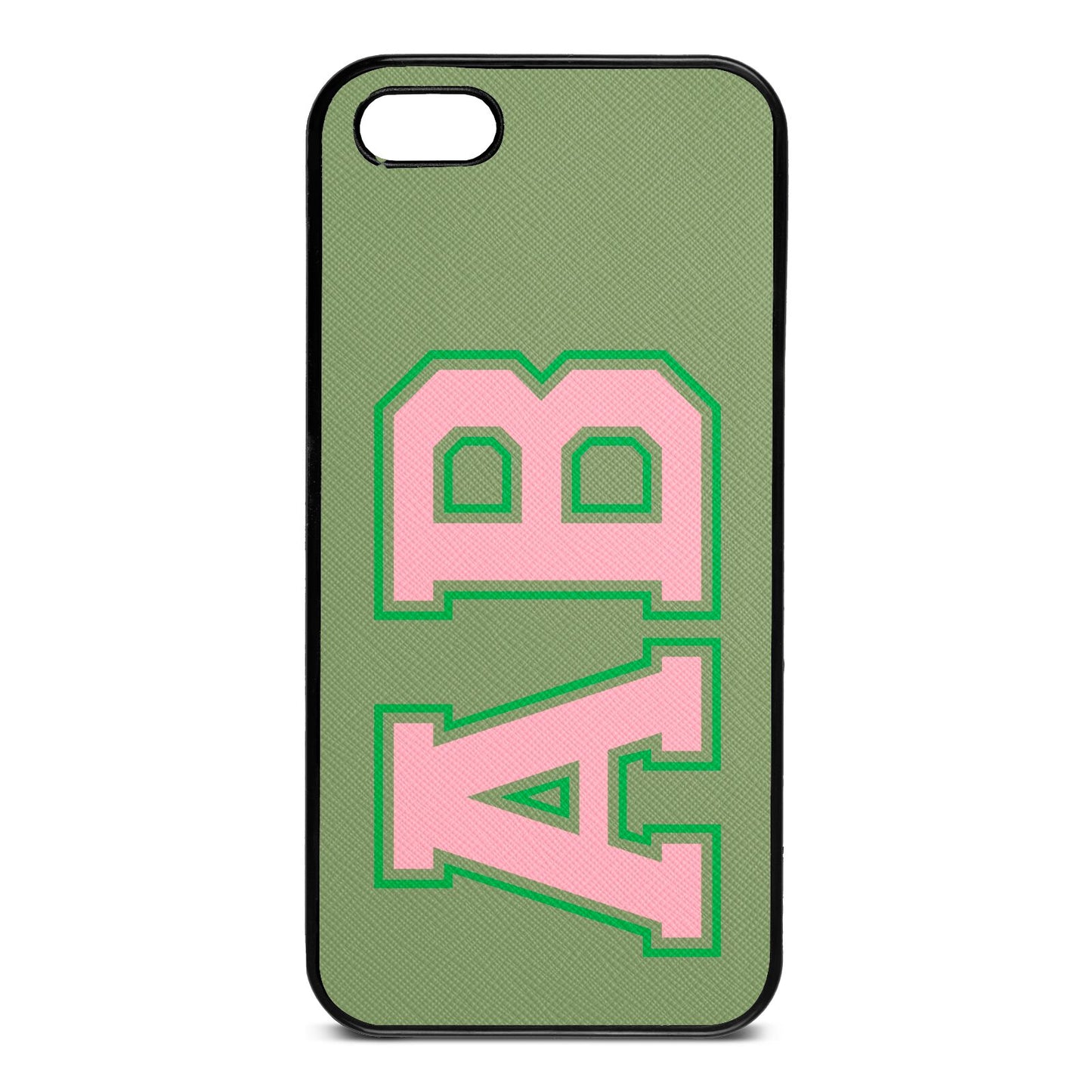 Custom Varsity Text Lime Saffiano Leather iPhone 5 Case