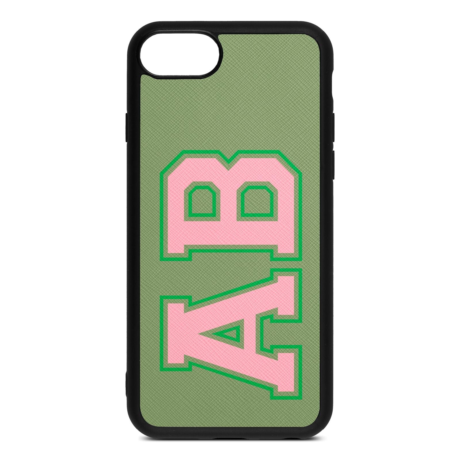 Custom Varsity Text Lime Saffiano Leather iPhone 8 Case