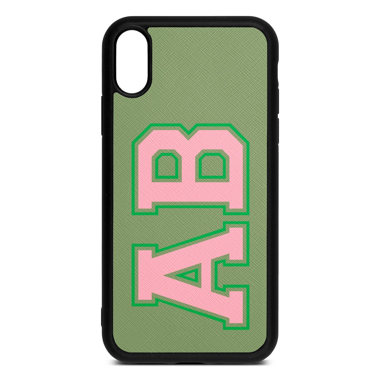 Custom Varsity Text Lime Saffiano Leather iPhone Xr Case