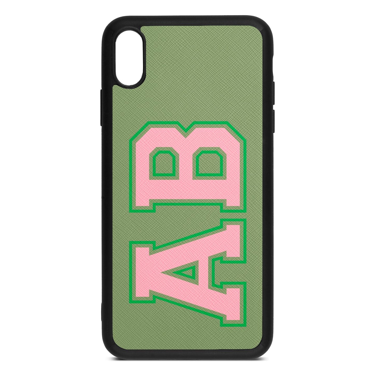 Custom Varsity Text Lime Saffiano Leather iPhone Xs Max Case