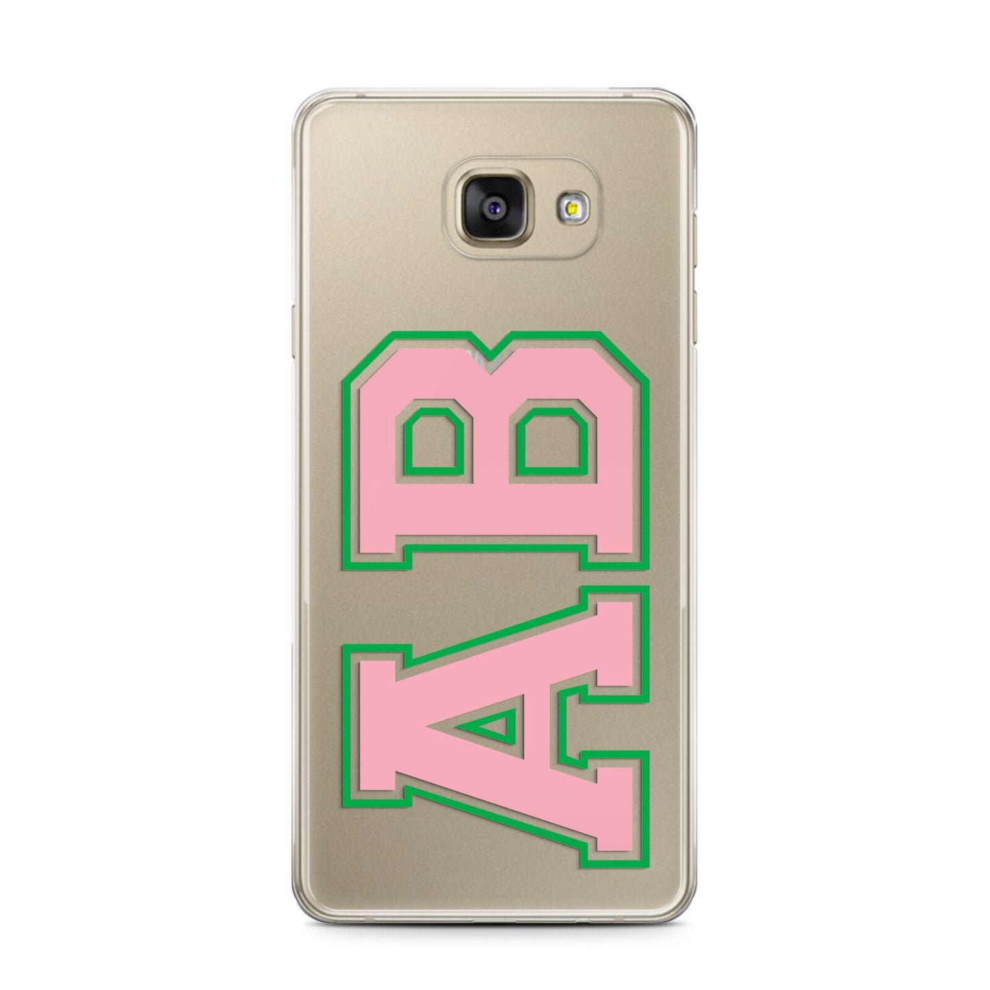 Custom Varsity Text Samsung Galaxy A7 2016 Case on gold phone