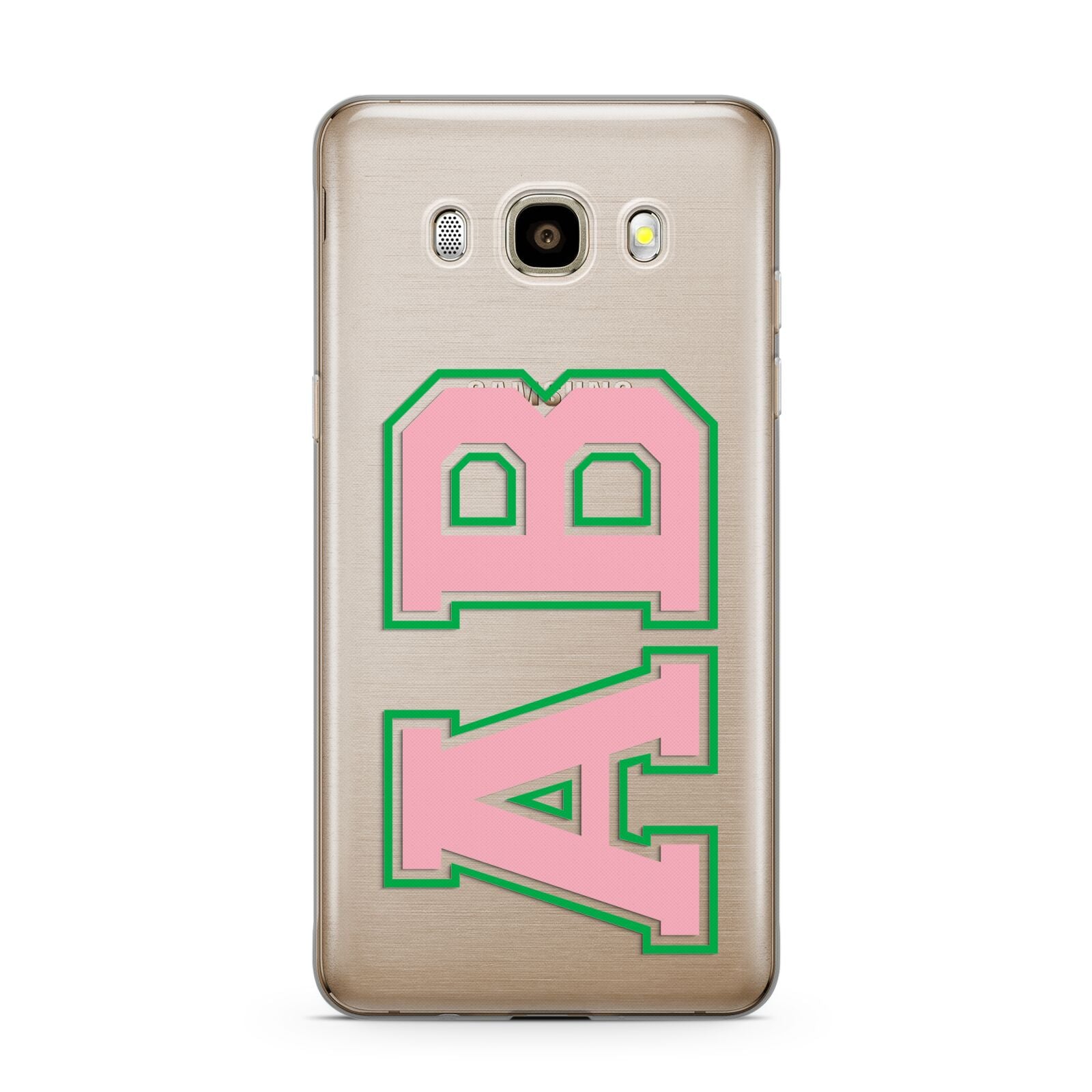 Custom Varsity Text Samsung Galaxy J7 2016 Case on gold phone