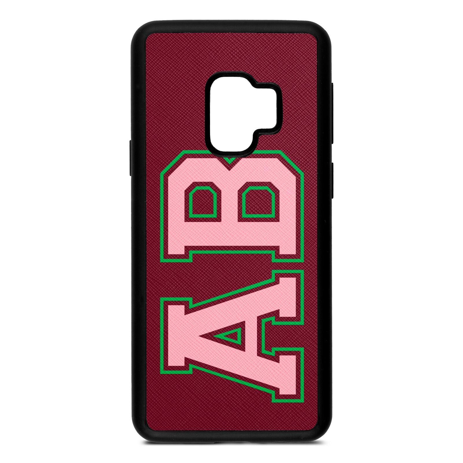 Custom Varsity Text Wine Red Saffiano Leather Samsung S9 Case