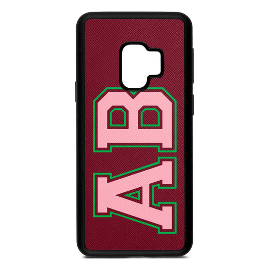 Custom Varsity Text Wine Red Saffiano Leather Samsung S9 Case