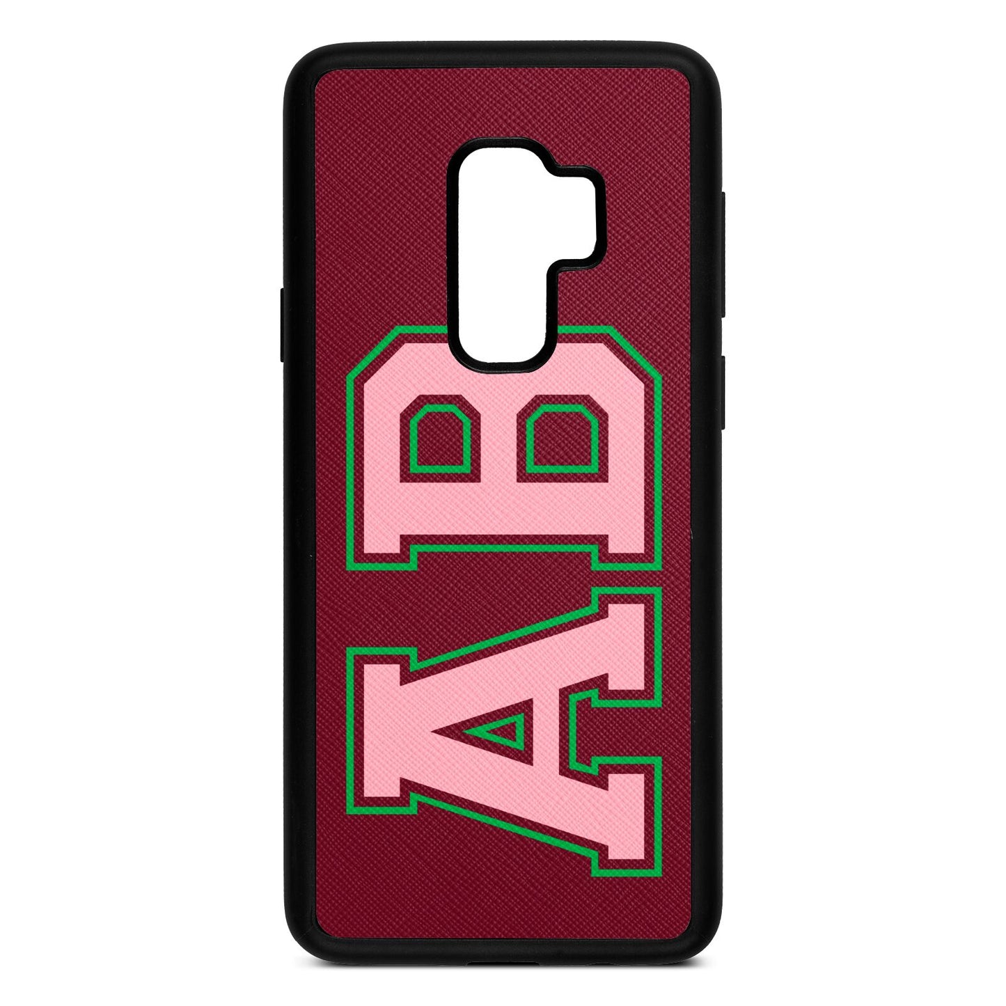 Custom Varsity Text Wine Red Saffiano Leather Samsung S9 Plus Case