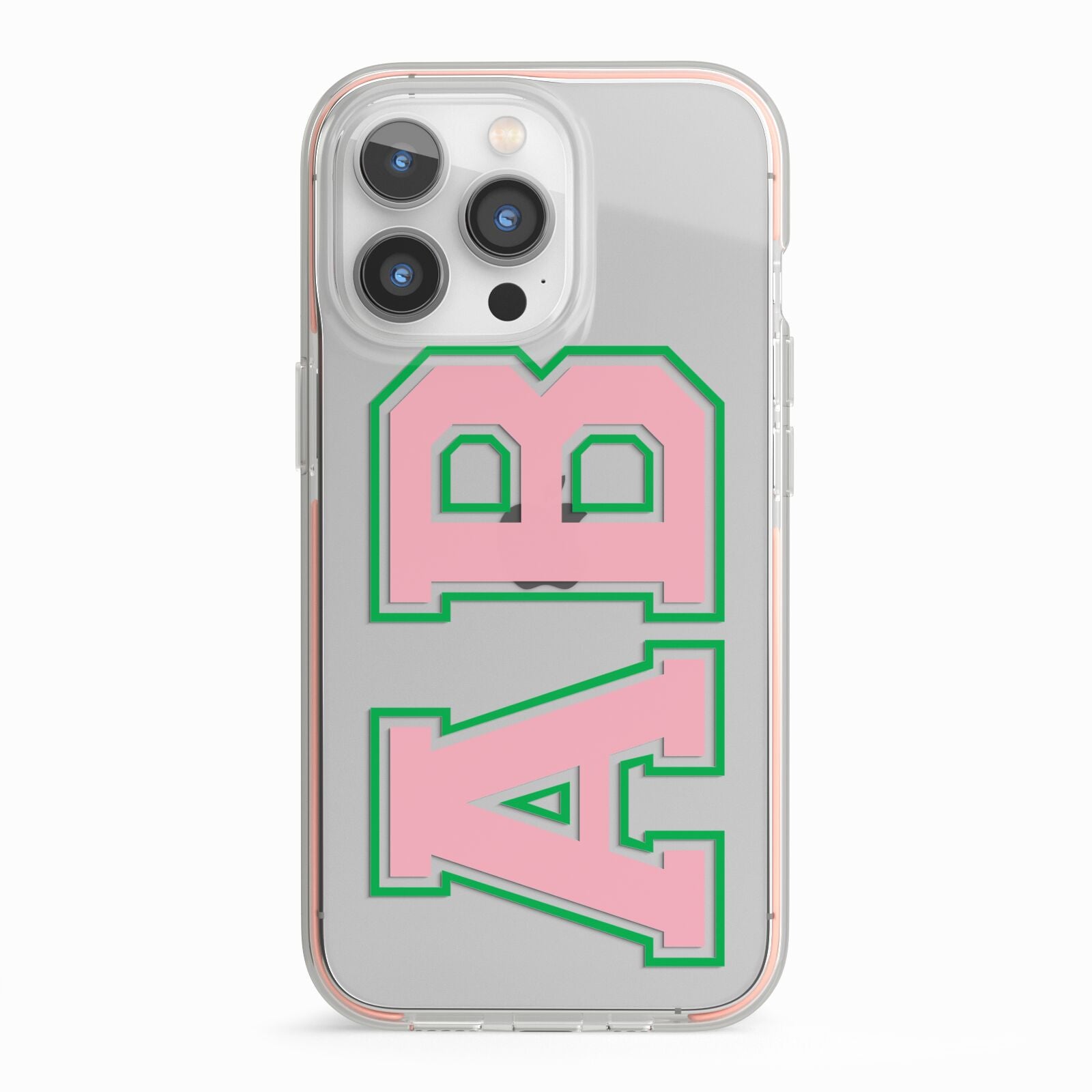 Custom Varsity Text iPhone 13 Pro TPU Impact Case with Pink Edges