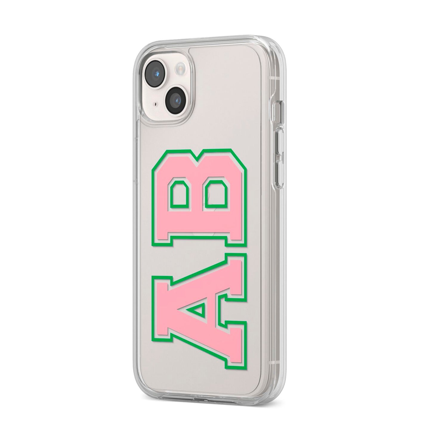 Custom Varsity Text iPhone 14 Plus Clear Tough Case Starlight Angled Image