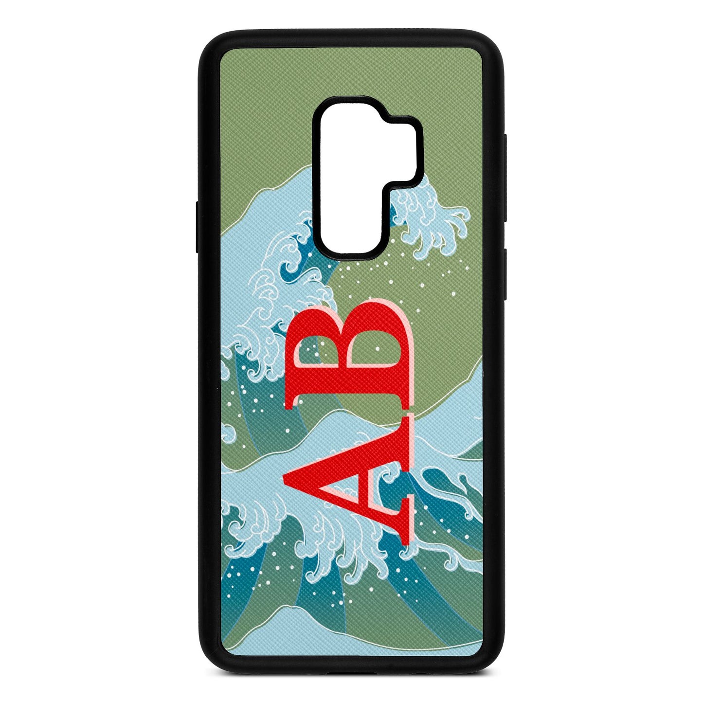 Custom Wave Initials Lime Saffiano Leather Samsung S9 Plus Case