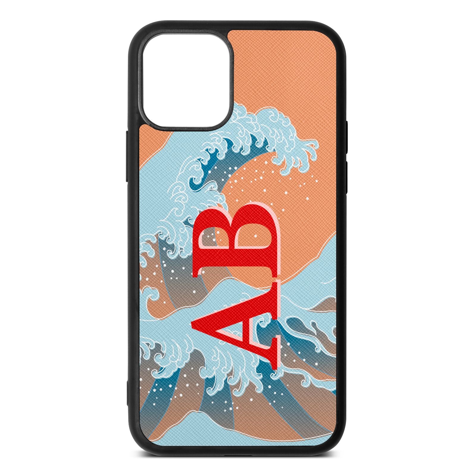 Custom Wave Initials Orange Saffiano Leather iPhone 11 Case