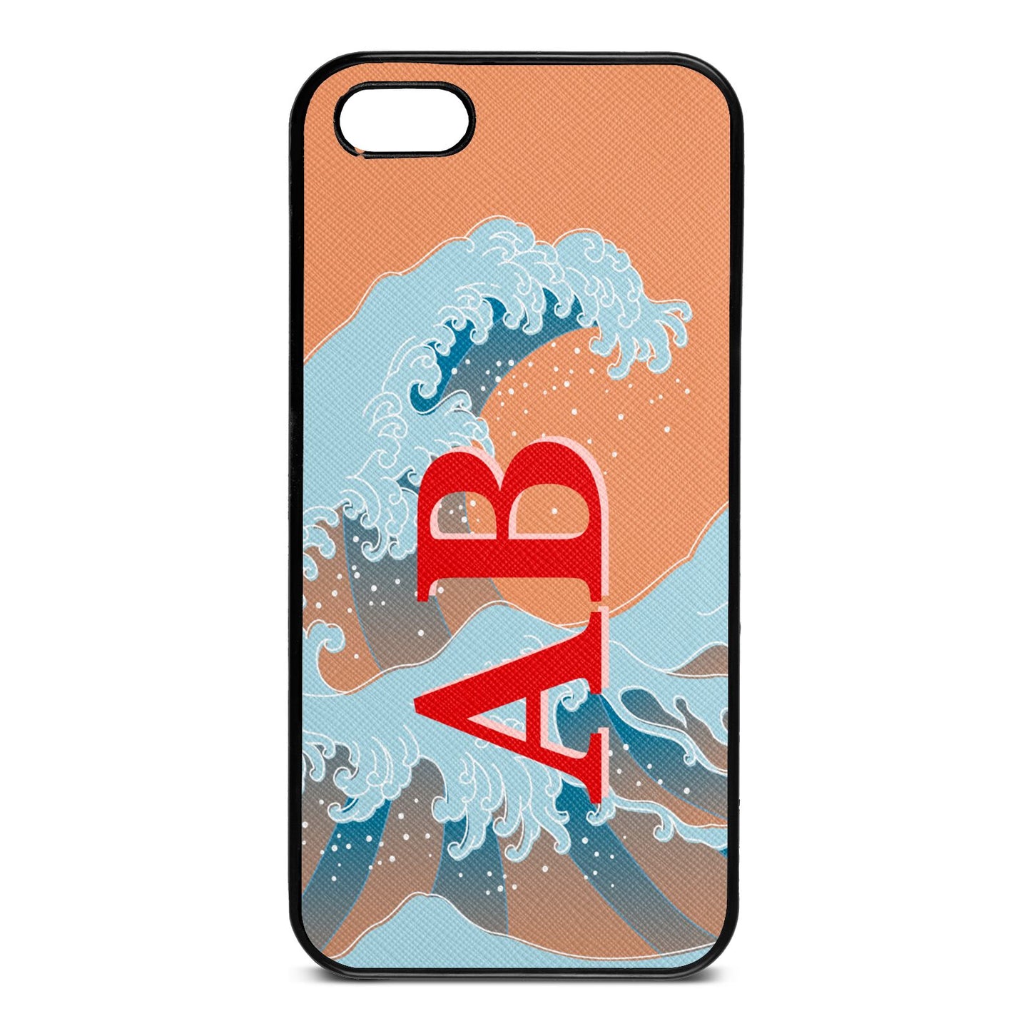 Custom Wave Initials Orange Saffiano Leather iPhone 5 Case