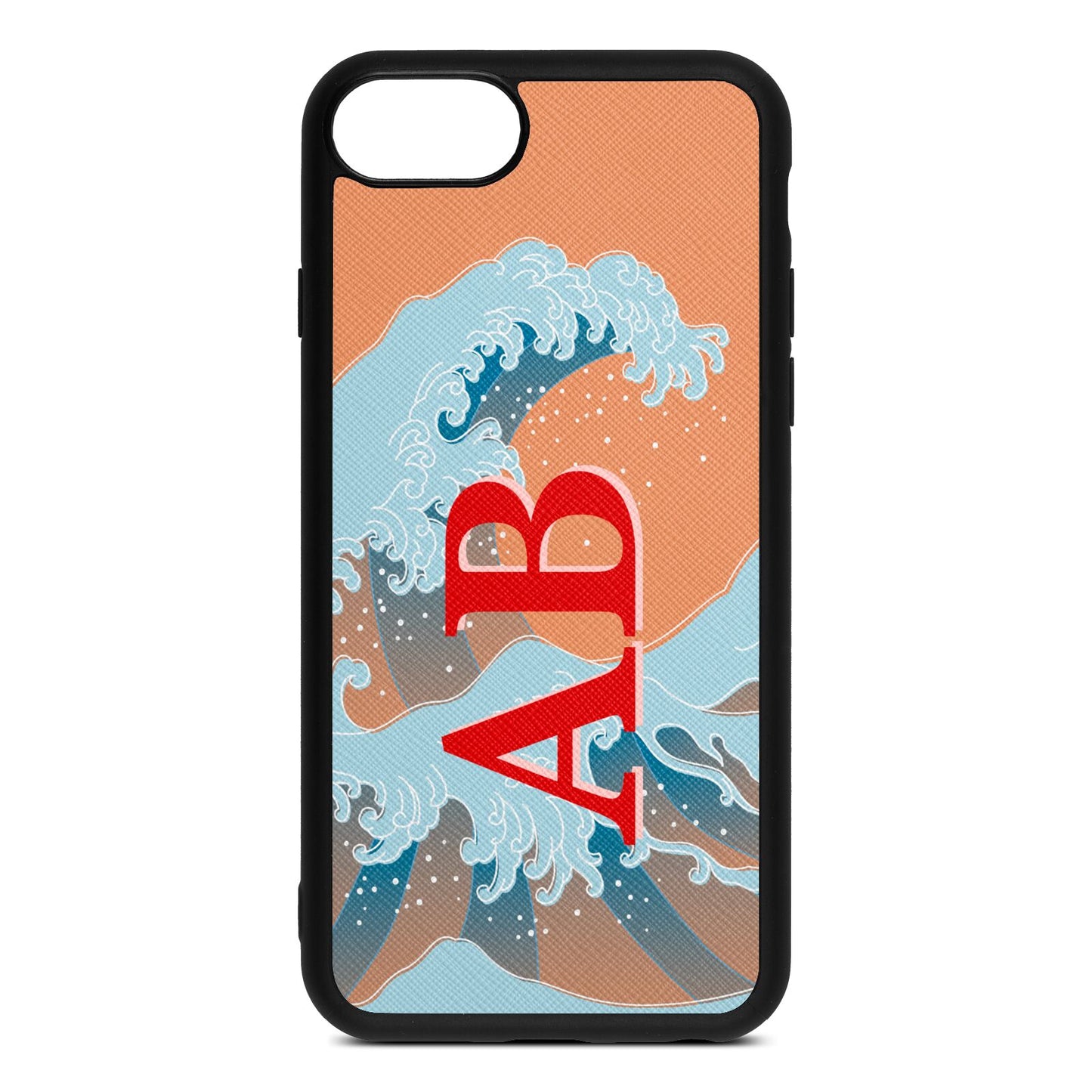 Custom Wave Initials Orange Saffiano Leather iPhone 8 Case