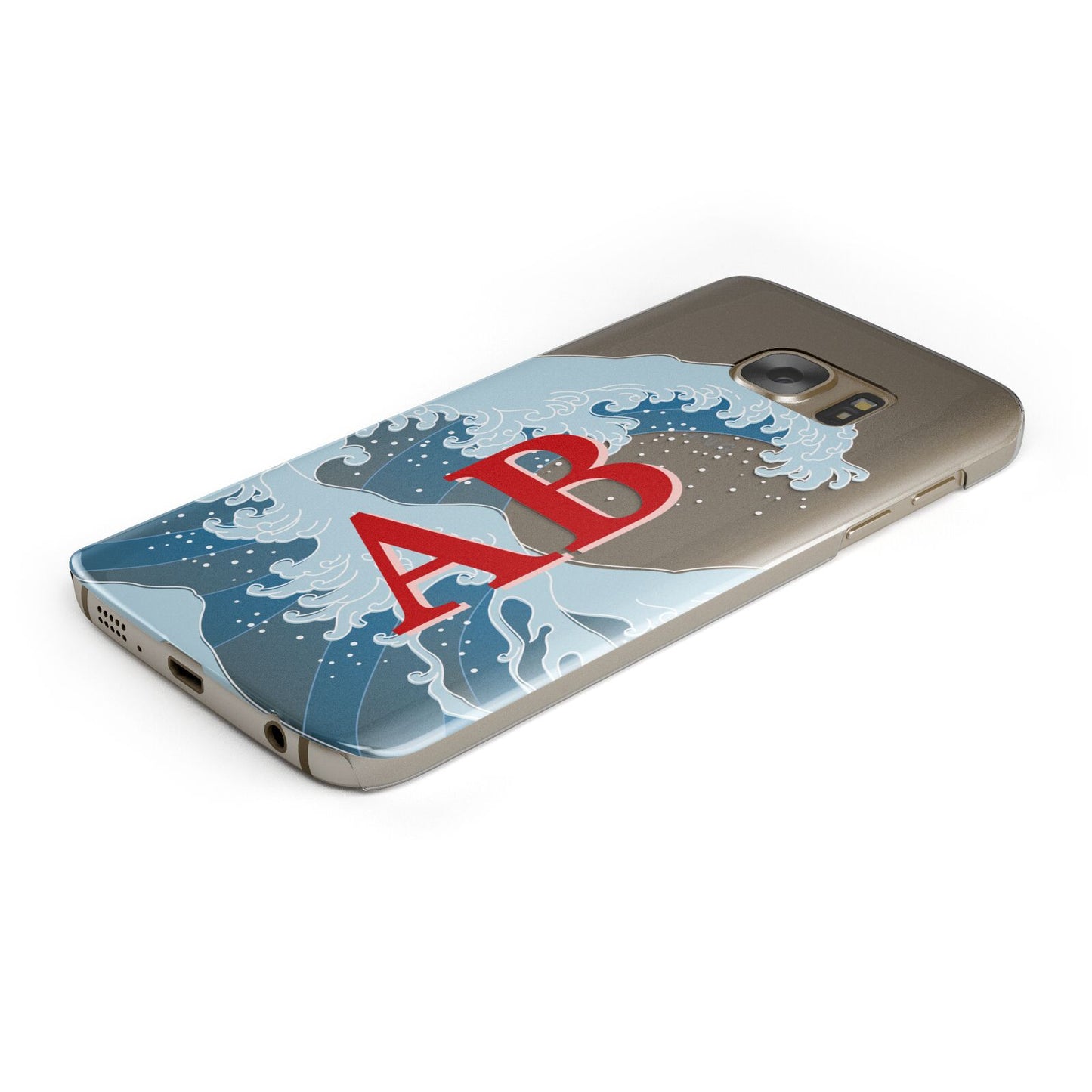 Custom Wave Initials Protective Samsung Galaxy Case Angled Image