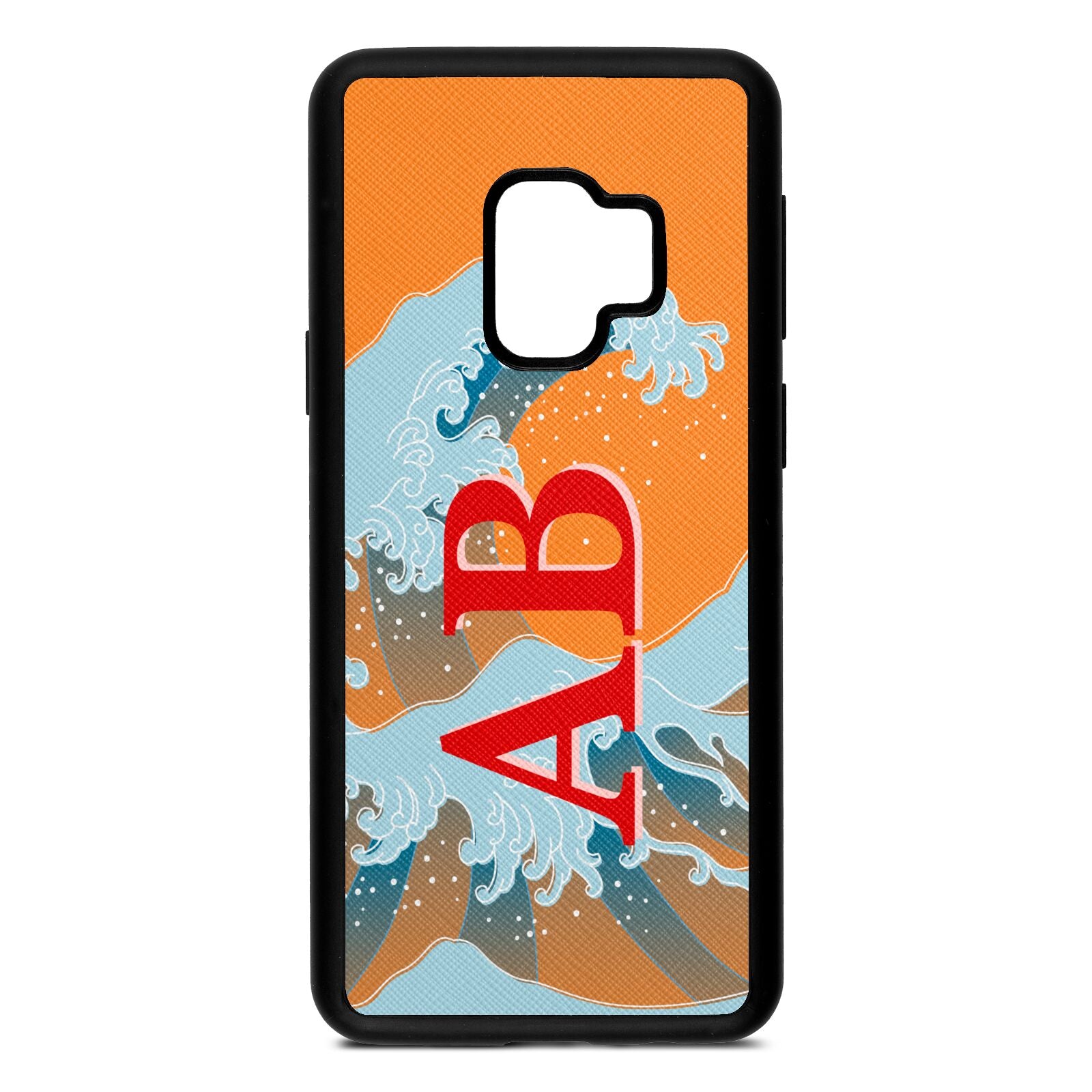 Custom Wave Initials Saffron Saffiano Leather Samsung S9 Case