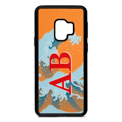 Custom Wave Initials Saffron Saffiano Leather Samsung S9 Case