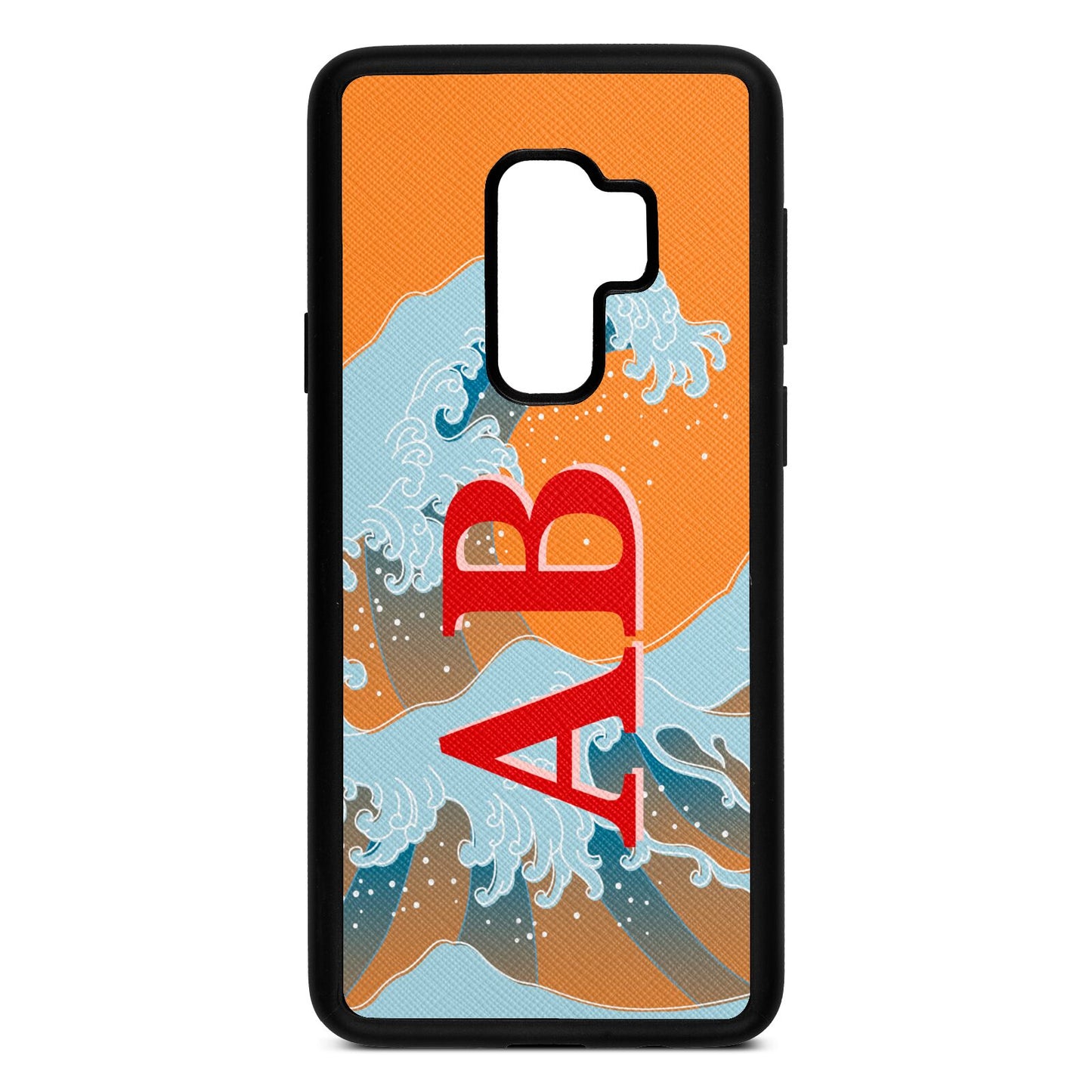 Custom Wave Initials Saffron Saffiano Leather Samsung S9 Plus Case