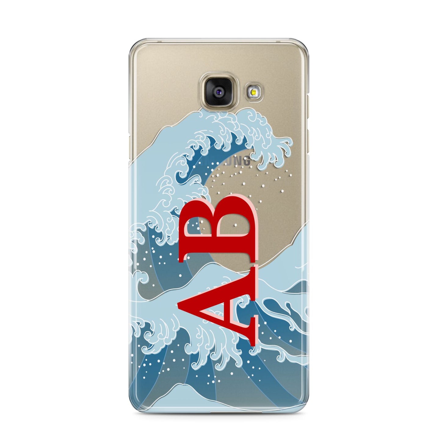 Custom Wave Initials Samsung Galaxy A3 2016 Case on gold phone