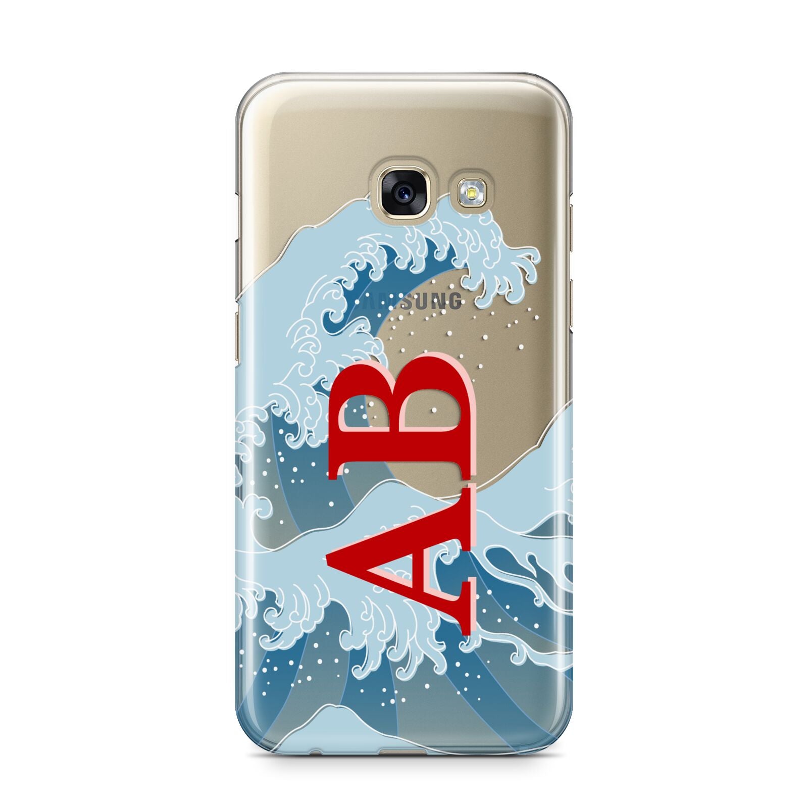 Custom Wave Initials Samsung Galaxy A3 2017 Case on gold phone