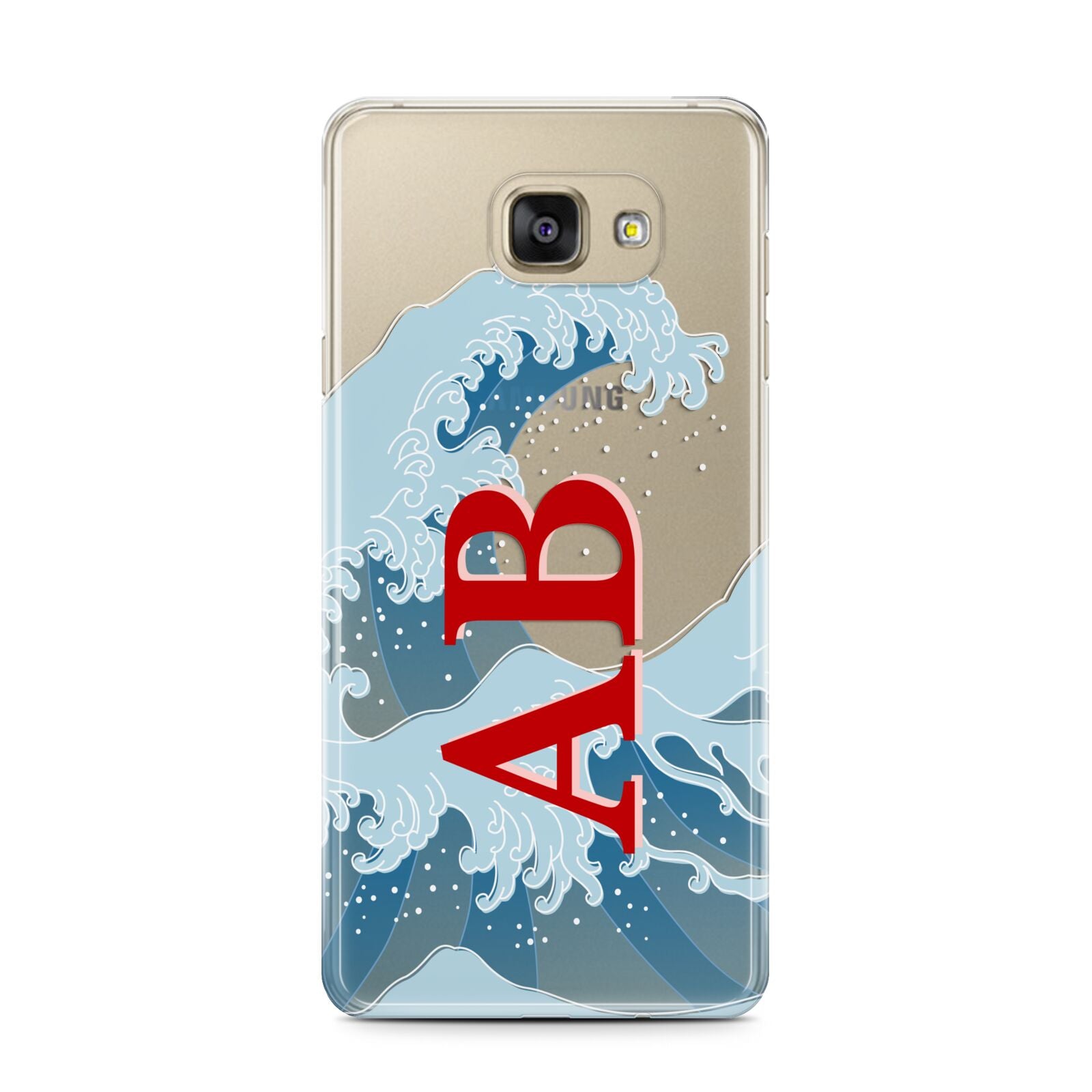 Custom Wave Initials Samsung Galaxy A7 2016 Case on gold phone