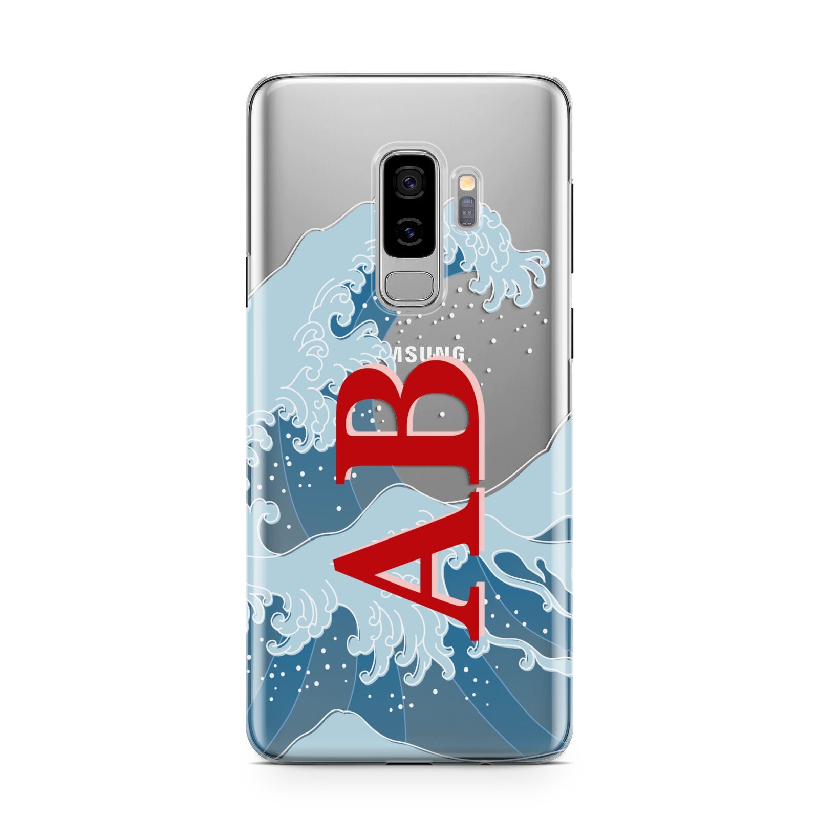 Custom Wave Initials Samsung Galaxy S9 Plus Case on Silver phone