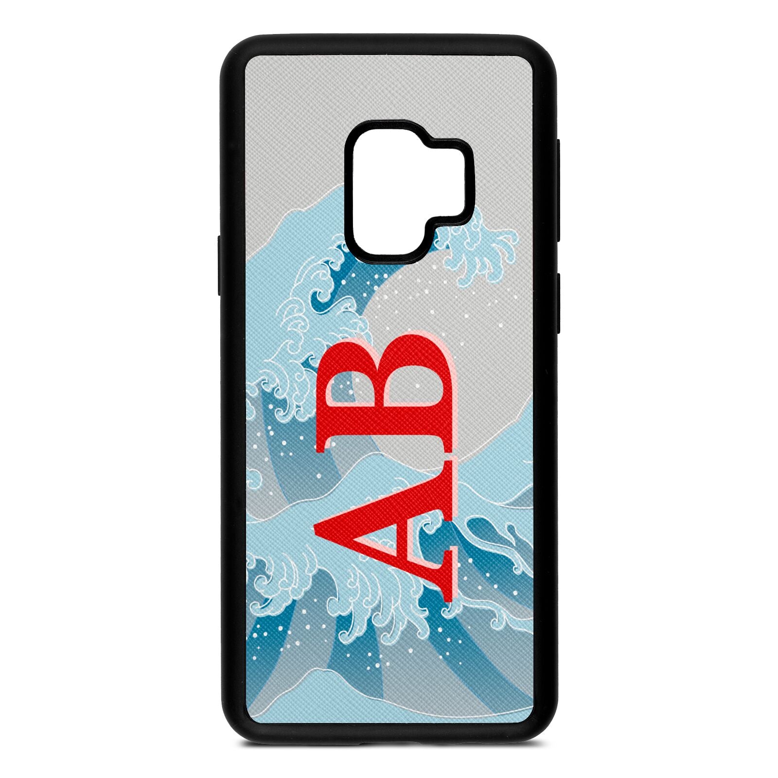 Custom Wave Initials Silver Saffiano Leather Samsung S9 Case