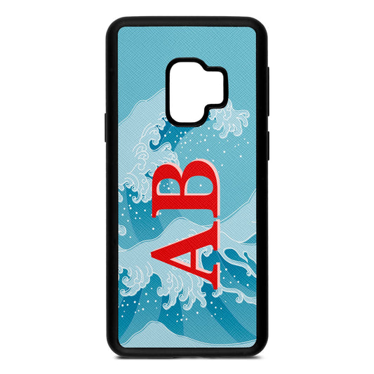 Custom Wave Initials Sky Saffiano Leather Samsung S9 Case