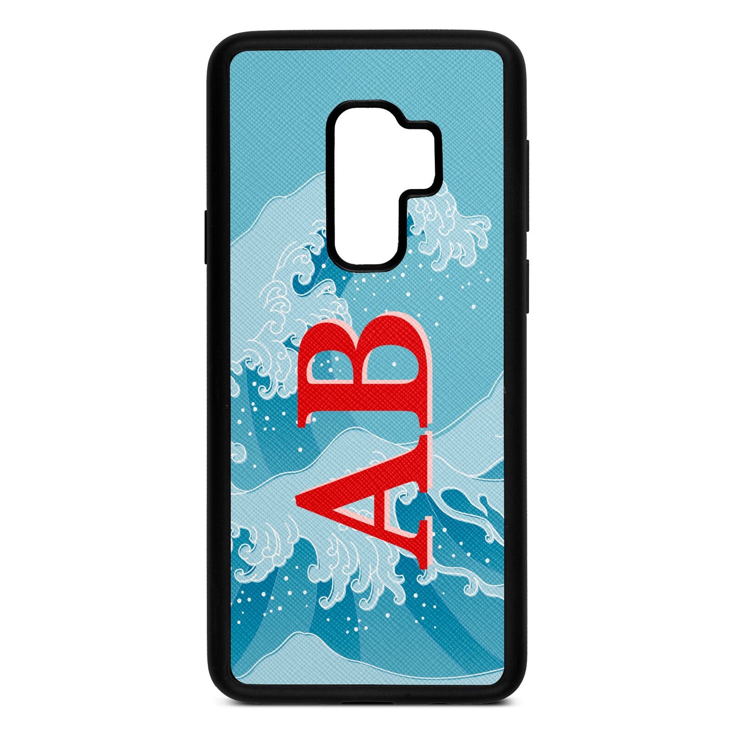 Custom Wave Initials Sky Saffiano Leather Samsung S9 Plus Case