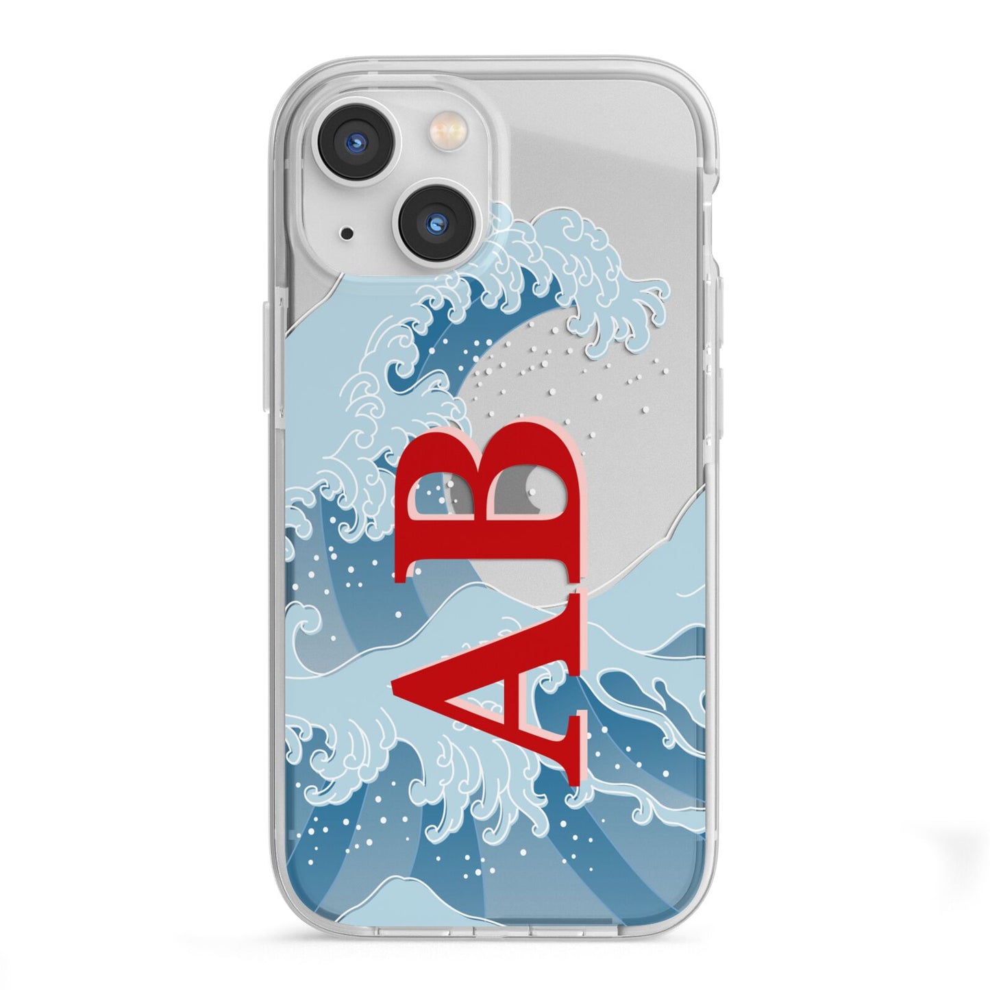 Custom Wave Initials iPhone 13 Mini TPU Impact Case with White Edges