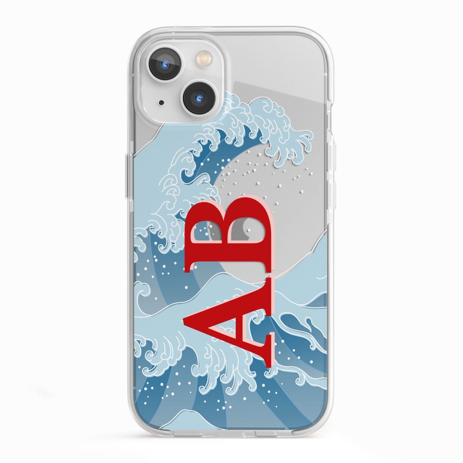 Custom Wave Initials iPhone 13 TPU Impact Case with White Edges