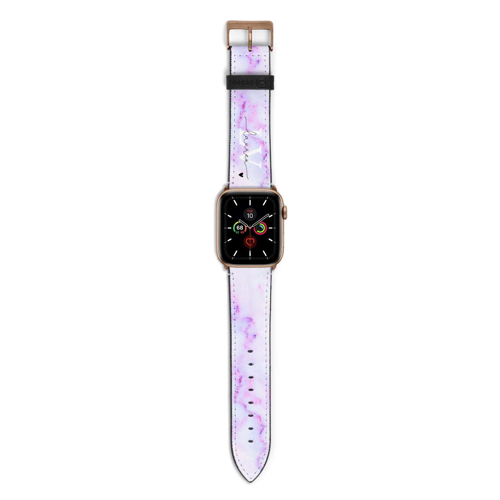 Customisable Name Initial Marble Apple Watch Strap with Gold Hardware