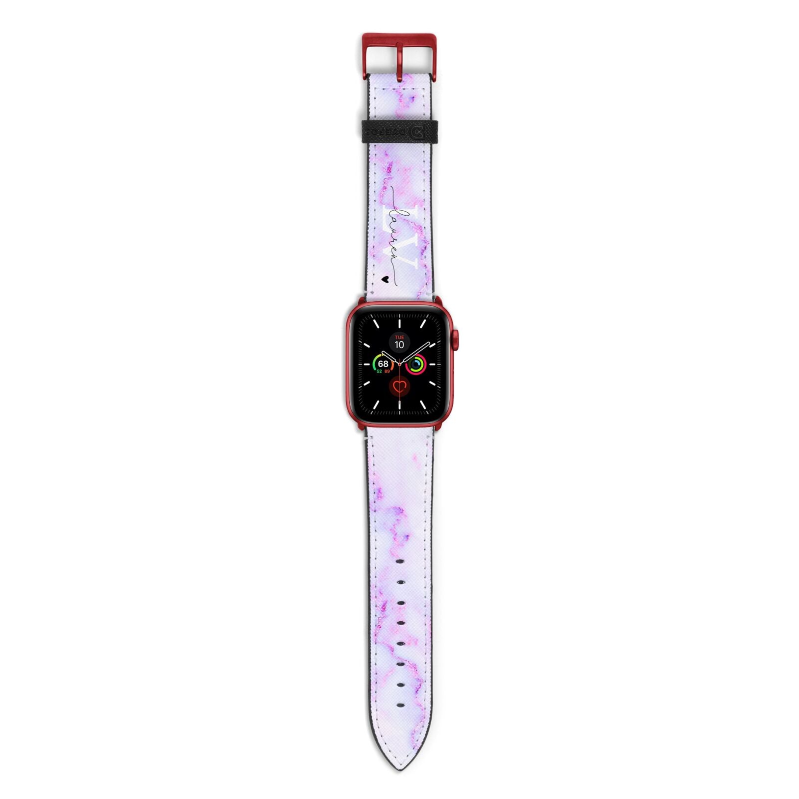 Customisable Name Initial Marble Apple Watch Strap with Red Hardware