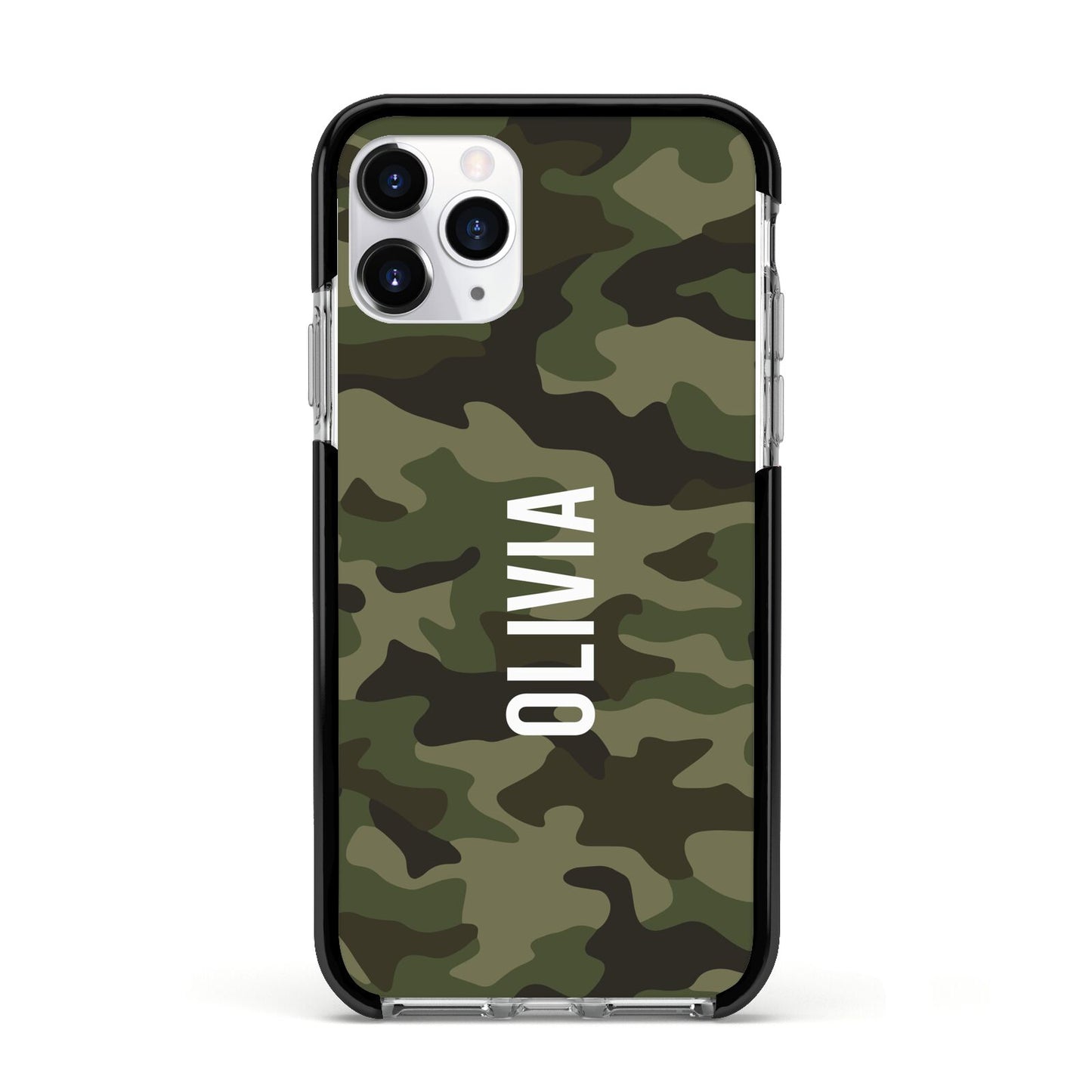 Customised Camouflage Apple iPhone 11 Pro in Silver with Black Impact Case