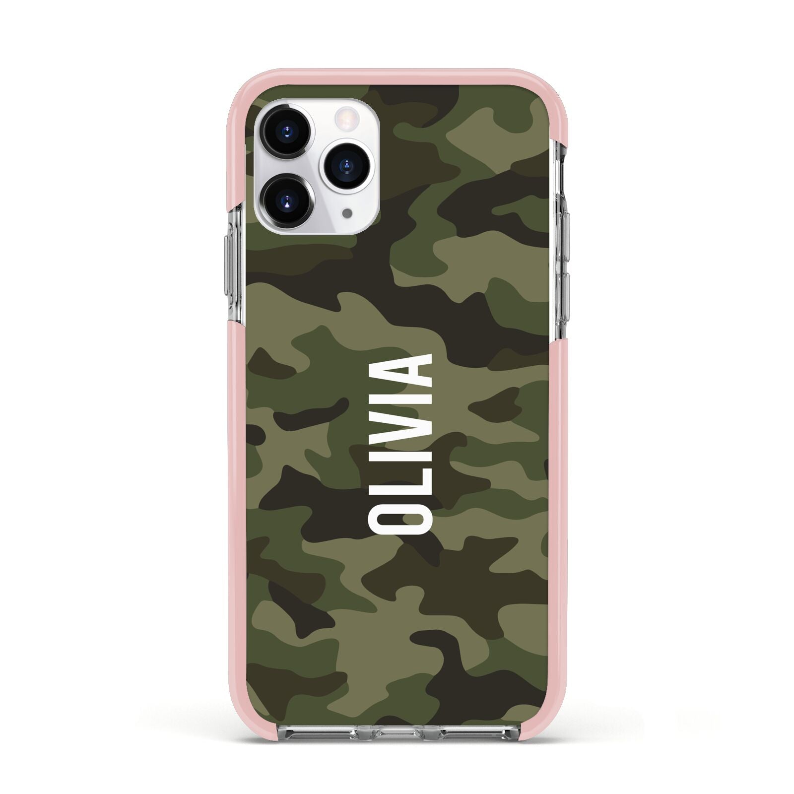 Customised Camouflage Apple iPhone 11 Pro in Silver with Pink Impact Case