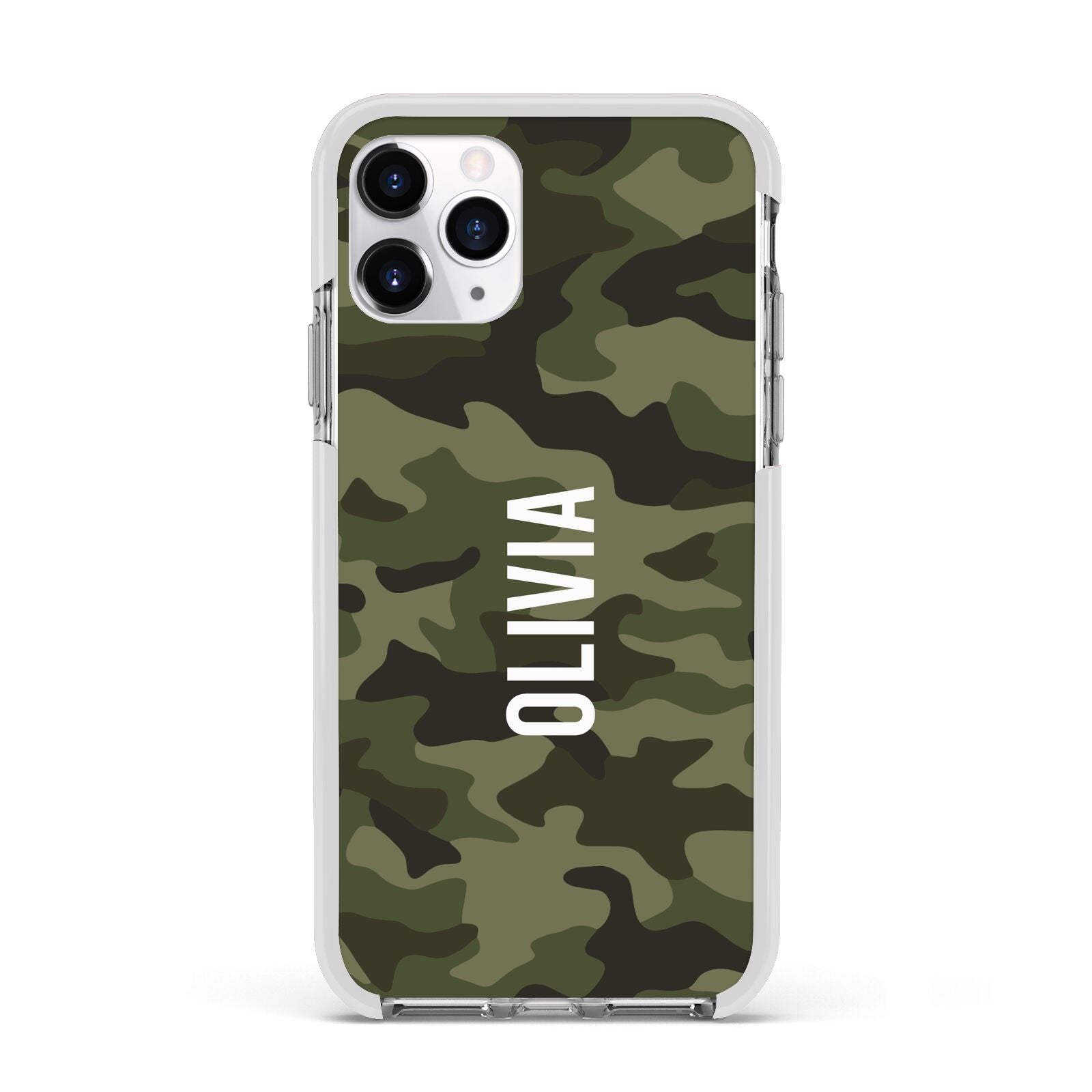 Customised Camouflage Apple iPhone 11 Pro in Silver with White Impact Case