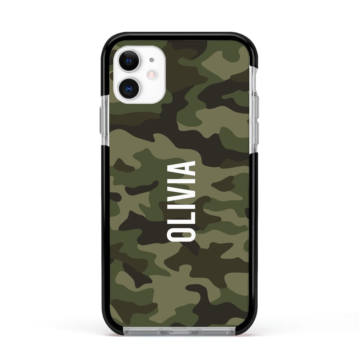 Customised Camouflage Apple iPhone 11 in White with Black Impact Case