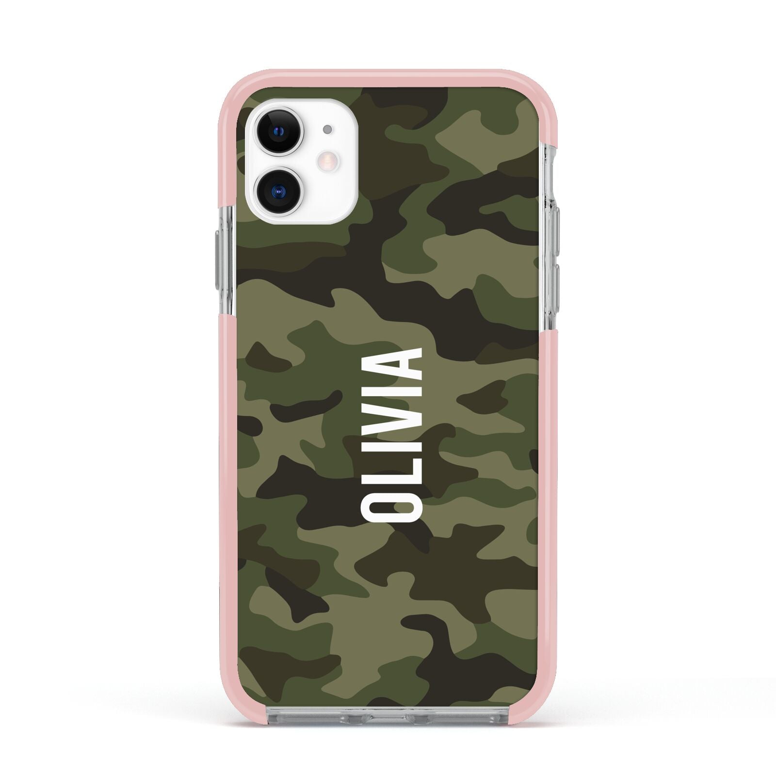 Customised Camouflage Apple iPhone 11 in White with Pink Impact Case