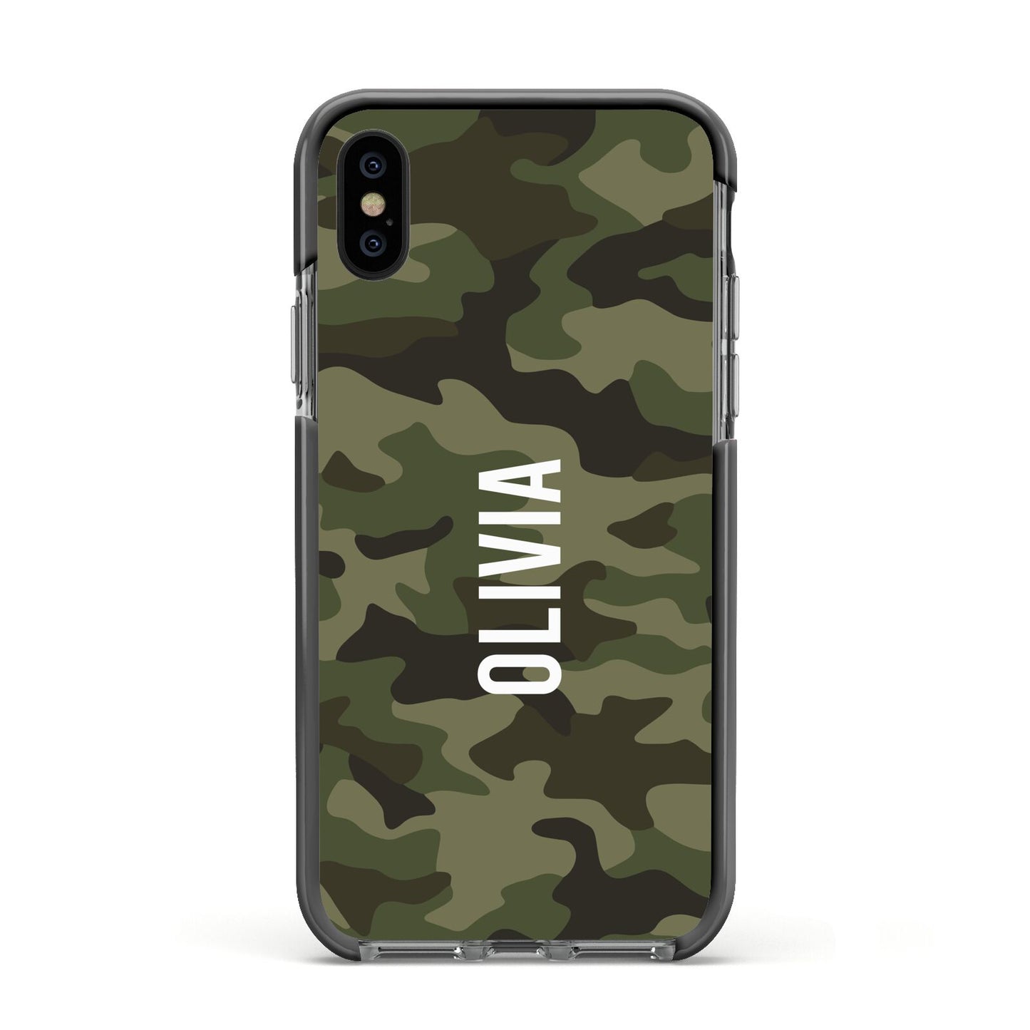 Customised Camouflage Apple iPhone Xs Impact Case Black Edge on Black Phone